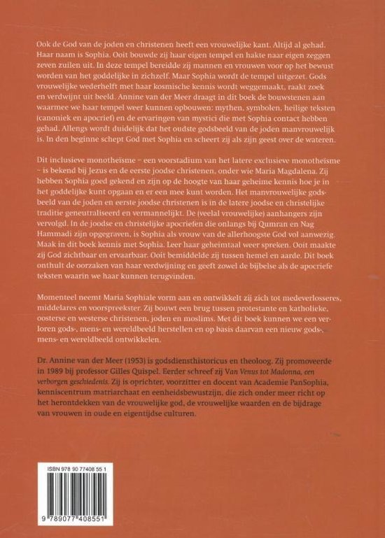 Achterkant boek 'Van Sophia tot Maria', tekst en ISBN.