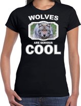 Dieren wolven t-shirt zwart dames - wolves are serious cool shirt - cadeau t-shirt wolf/ wolven liefhebber XL