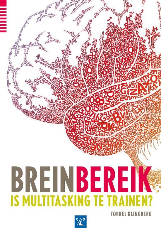 Boekomslag: het woord 'BREINBEREIK' in grote letters, met daarboven een gestileerd brein opgebouwd uit letters. Titel 'IS MULTITASKING TE TRAINEN?' en 'TORKEL KLINGBERG'.