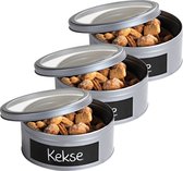 3x Boîtes à biscuits rondes argentées boîtes de rangement/boîtes de rangement 20 cm avec tableau plat - Boîte de conserve/boîte à biscuits - Boîtes de bonbons