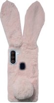 ADEL Siliconen Back Cover Softcase Hoesje voor Samsung Galaxy A11/ M11 - Roze Konijn Pluche Stof