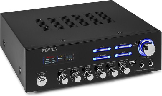 Versterker - Fenton AV120BT stereo 2x 60W versterker met Bluetooth en karaoke mogelijkheid - Fenton