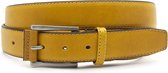 JV Belts Kerrie gele broekriem - heren en dames riem - 3.5 cm breed - Kerriegeel - Echt Leer - Taille: 115cm - Totale lengte riem: 130cm