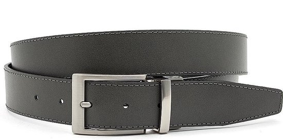 JV Belts Reversibel riem grijs/zwart - heren en dames riem - 3.5 cm breed - Zwart / Grijs - Echt Leer - Taille: 115cm - Totale lengte riem: 130cm