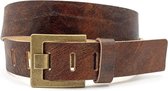 JV Belts Vintage jeans riem cognac - heren en dames riem - 4 cm breed - Cognac - Echt Leer - Taille: 100cm - Totale lengte riem: 115cm