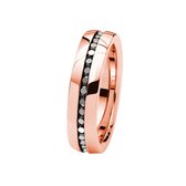 Lucardi Dames Ring roseplated met zwarte zirkonia - Ring - Cadeau - Staal - Rosékleurig
