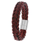 Urban Story - Stalen herenarmband gevlochten leer rood