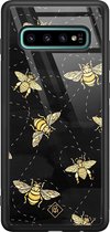 Samsung S10 Plus hoesje glass - Bee yourself | Samsung Galaxy S10+ case | Hardcase backcover zwart