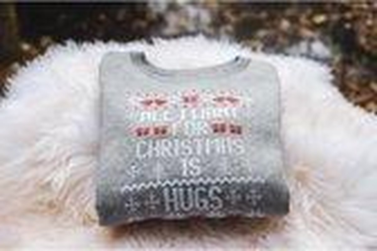Foute Kersttrui - Christmas Sweater - All I want for christmas are hugs - Grijs/grey - kids 9/11 jaar