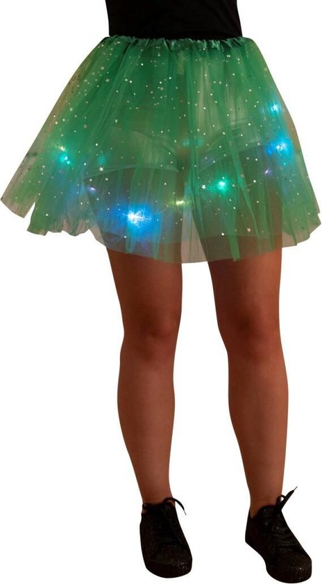 Tule rokje/ tutu - Volwassen petticoat - Met gekleurde lichtjes/ LED lampjes - (donker)Groen - Met sterretjes