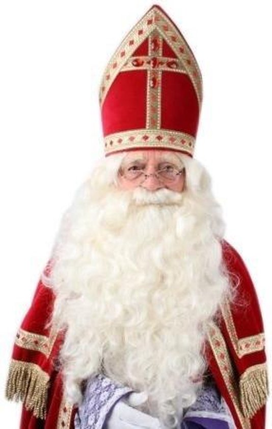 Pruik & baard Sinterklaas Vaste snor Luxe