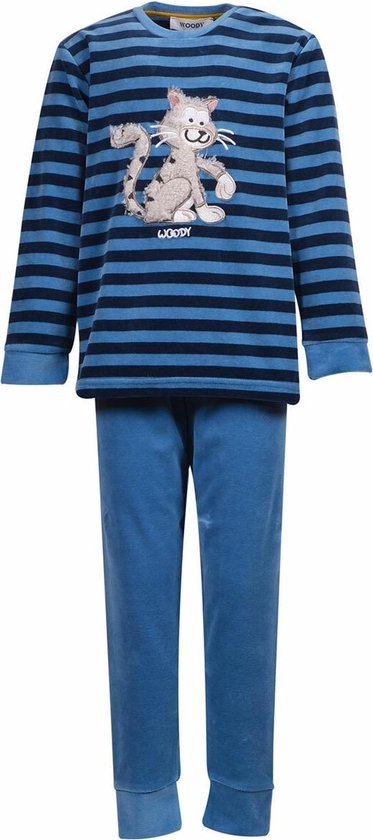 Woody pyjama jongens/heren - donkerblauw-blauw gestreept - kat -  202-1-PLC-V/958 -... | bol.com