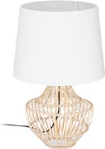Relaxdays tafellamp bamboe - nachtlampje houten voeten - sfeerverlichting - E27 - wit