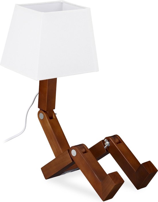 Relaxdays tafellamp robot - nachtlamp - schemerlamp - kinderlamp hout -  bureaulamp bruin | bol.com