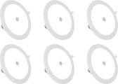 LED Downlight Slim 6 Pack - Aigi - PIR Bewegingssensor 360° - Inbouw Rond 12W - Helder/Koud Wit 6000K - Mat Wit - Ø170mm - BSE