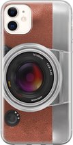 iPhone 11 hoesje siliconen - Vintage camera - Soft Case Telefoonhoesje - Print / Illustratie - Transparant, Bruin