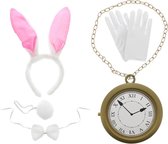 Zac's Alter Ego - 5 Piece Alice in Wonderland Kit met roze konijn Kostuum Accessoire Set - Multicolours