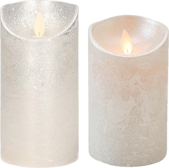 Set van 2x stuks Zilveren Led kaarsen met bewegende vlam - 12.5 en 15 cm - Sfeer stompkaarsen voor binnen