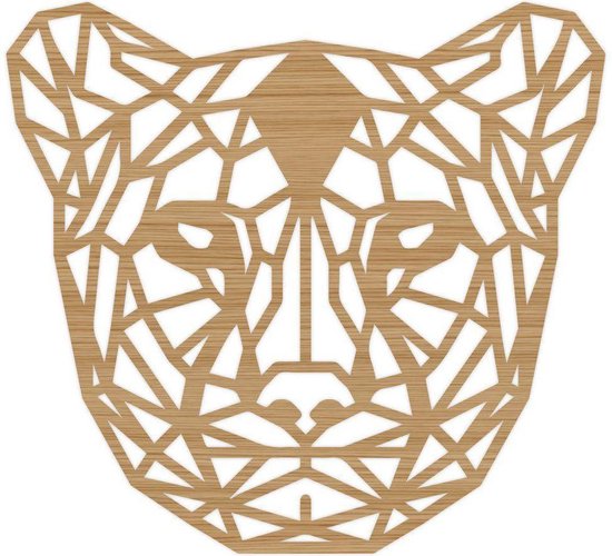 Geometrische Dieren Panter - Bamboe hout - S (25x23 cm) - Cadeau - Kinderen - Geschenk - Woon decoratie - Woonkamer - Slaapkamer - Geometrische wanddecoratie - WoodWideCities