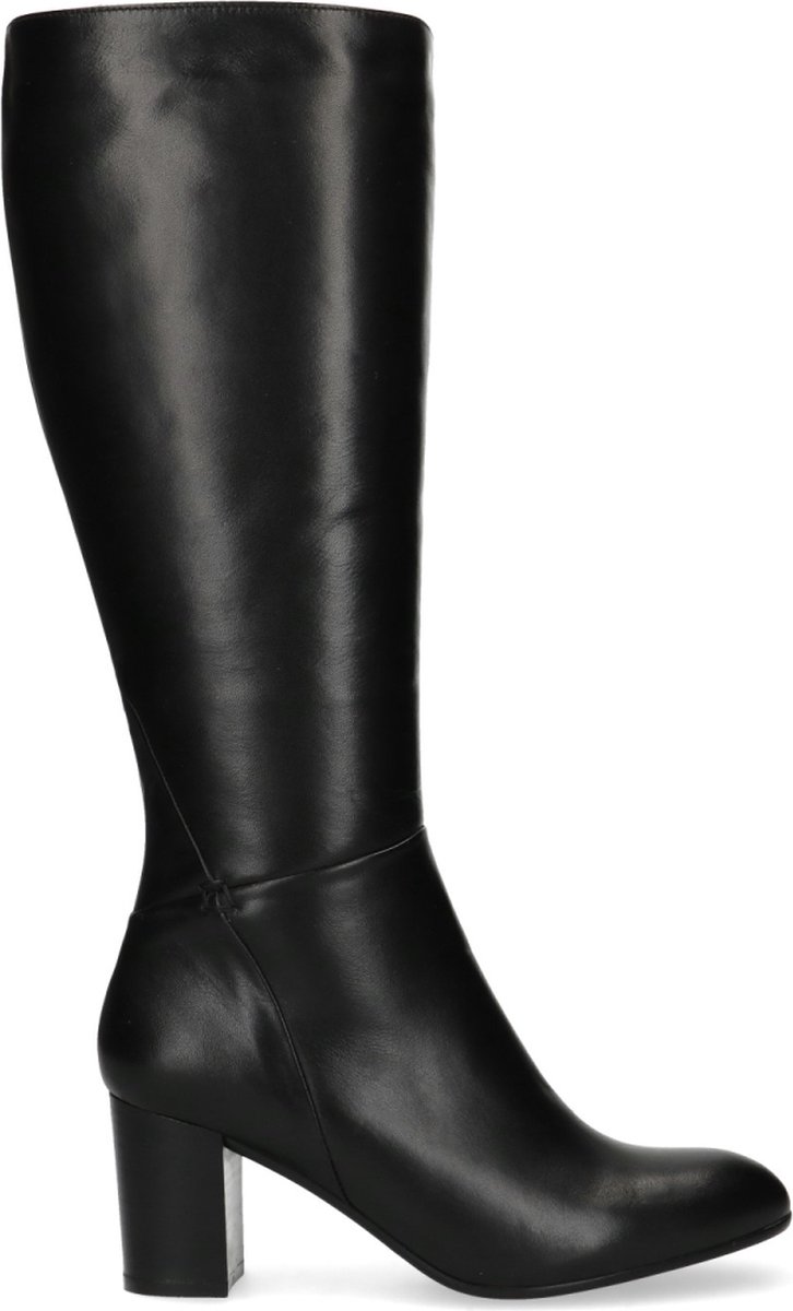 Manfield - Dames - Hoge zwarte leren laarzen met ruime schacht - Maat 41 |  bol.com
