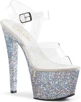 Pleaser Sandaal met enkelband, Paaldans schoenen -38 Shoes- SKY-308LG Paaldans schoenen Zilverkleurig/Transparant