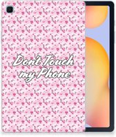 TPU Backcover Geschikt voor Samsung Galaxy Tab S6 Lite | Tab S6 Lite 2022 Hoesje met Tekst Flowers Pink Don't Touch My Phone met transparant zijkanten