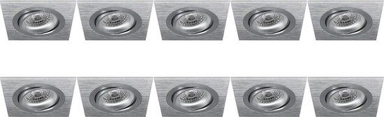 Spot Armatuur 10 Pack - Pragmi Borny Pro - GU10 Inbouwspot - Vierkant - Zilver - Aluminium - Kantelbaar - 92mm
