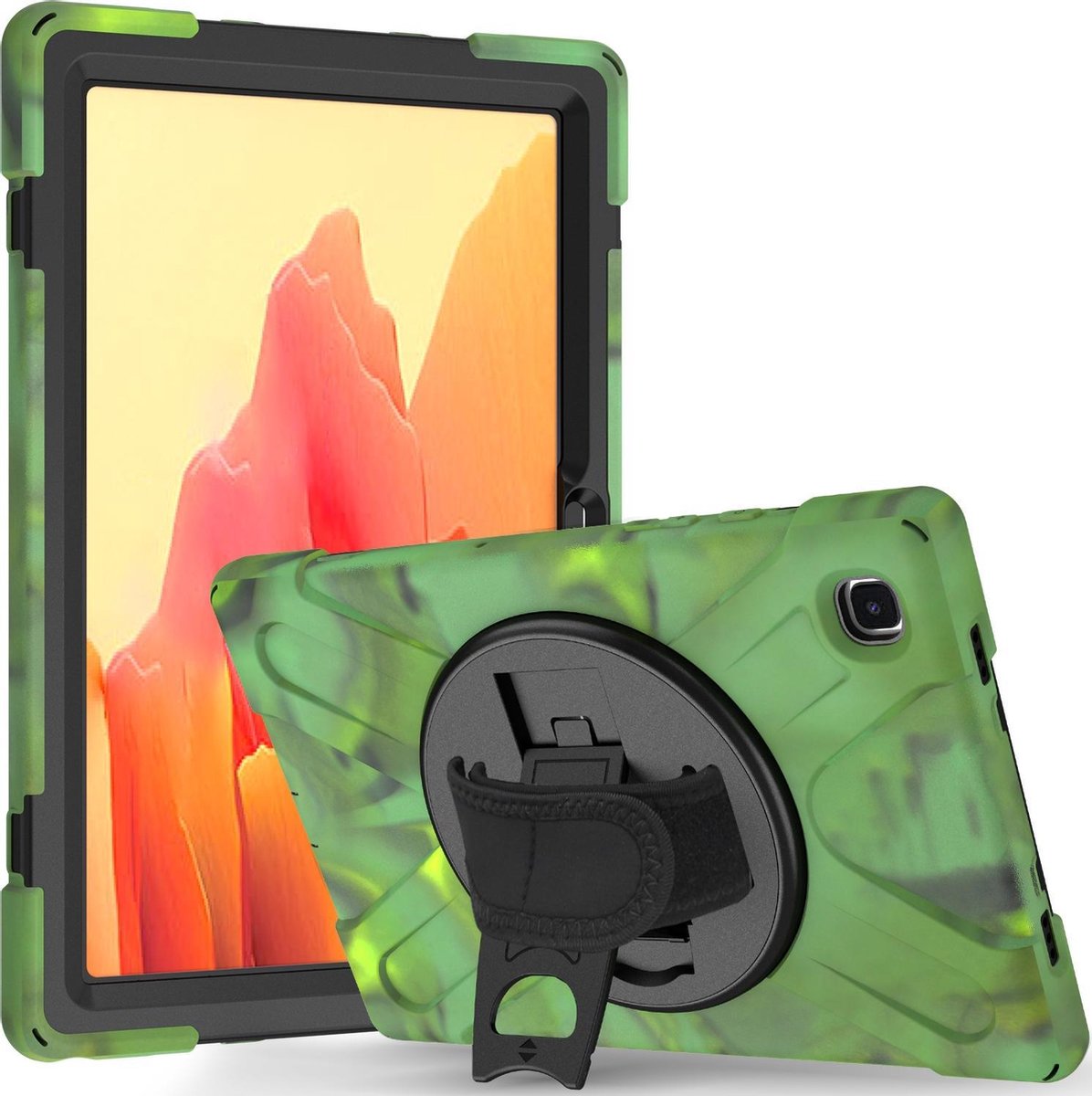 Samsung Galaxy Tab A7 (2020) hoes - 10.4 inch - Hand Strap Armor Case - Camouflage