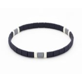 Twice As Nice Armband in edelstaal, beads, donkerblauw, grijs, wit