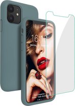 hoesje Geschikt voor: iPhone 12 Pro TPU Silicone rubberen + 2 Stuks Tempered screenprotector - Groen