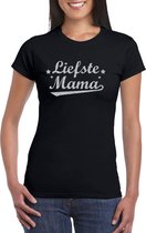 Liefste mama cadeau t-shirt met zilveren glitters op zwart dames - kado shirt voor moeders S