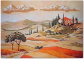 Schilderij Huis op een heuvel (print op canvas), 4 maten, multi-gekleurd