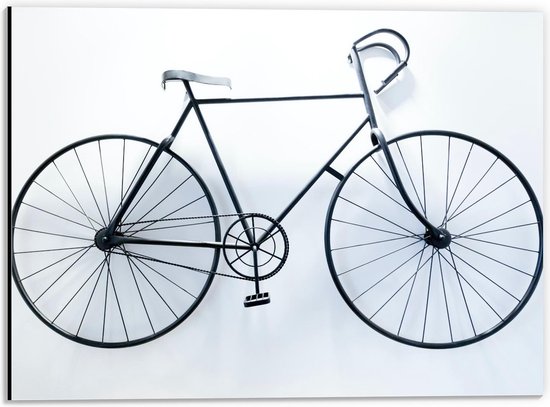 Dibond - Zwarte Fiets op Witte Achtergrond - 40x30cm Foto op Aluminium (Met Ophangsysteem)