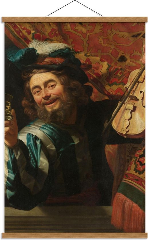 Schoolplaat – Oude meesters - Een vrolijke vioolspeler, Gerard van Honthorst, 1623 - 60x90cm Foto op Textielposter (Wanddecoratie op Schoolplaat)