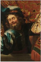 Poster – Oude meesters - Een vrolijke vioolspeler, Gerard van Honthorst, 1623 - 40x60cm Foto op Posterpapier