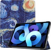 Hoes Geschikt voor iPad Air 2020 Hoes Book Case Hoesje Trifold Cover - Hoesje Geschikt voor iPad Air 4 2020 Hoesje Bookcase - Sterrenhemel