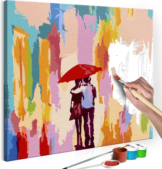 prachtig Herformuleren gunstig Doe-het-zelf op canvas schilderen - Echtpaar onder paraplu 45x45 ,  Europese... | bol.com