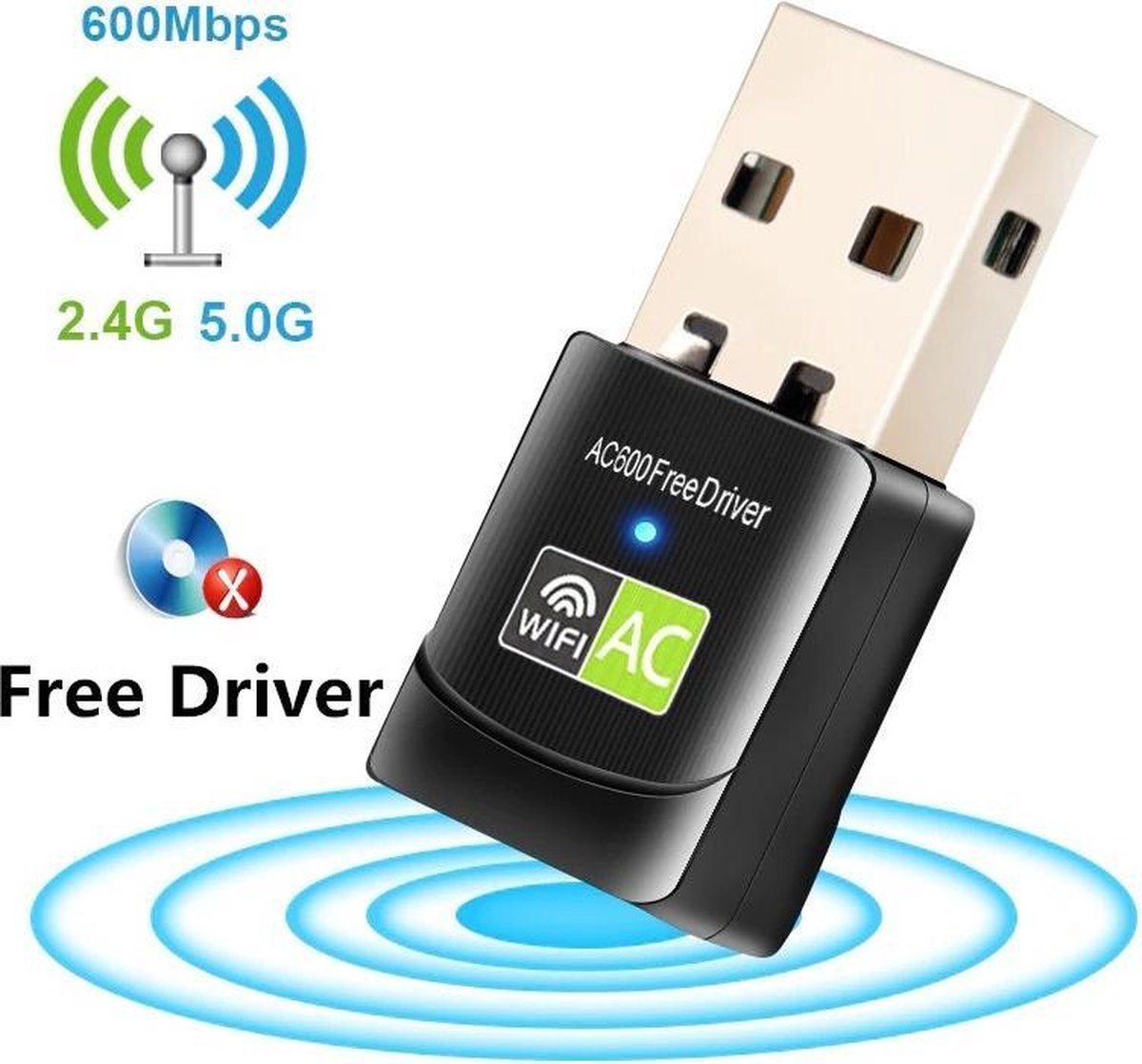 DrPhone W3 Pro - Driver Free - 600Mbps - Dual Band - USB WiFi - Plug en Play WiFi Adapter - Zonder Installatie
