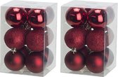 24x Donkerrode kunststof kerstballen 6 cm - Mat/glans - Onbreekbare plastic kerstballen - Kerstboomversiering donkerrood