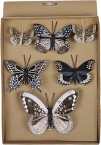 6x  stuks Decoratie vlinders op clip 5, 8 en 12 cm - vlindertjes decoraties - Kerstboomversiering / woondecoratie / knutsel/hobby