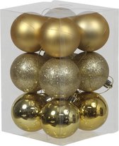 12x Gouden kunststof kerstballen 6 cm - Glans/mat/glitter - Onbreekbare plastic kerstballen goud