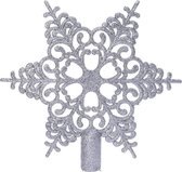 1x Zilveren glitter open ster kerstboom piek kunststof  20,5 cm - Onbreekbare plastic pieken - Kerstboomversiering zilver