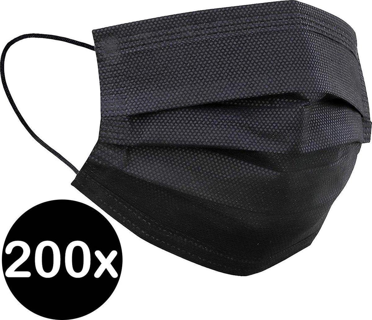 Mondkapje Wegwerp Zwart Mondmasker Mondkapje Wegwerp Mondkapjes Niet Medisch Universeel - 200x.