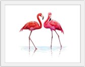 Foto in frame Getekende roze flamingo's, 3 maten, Premium print