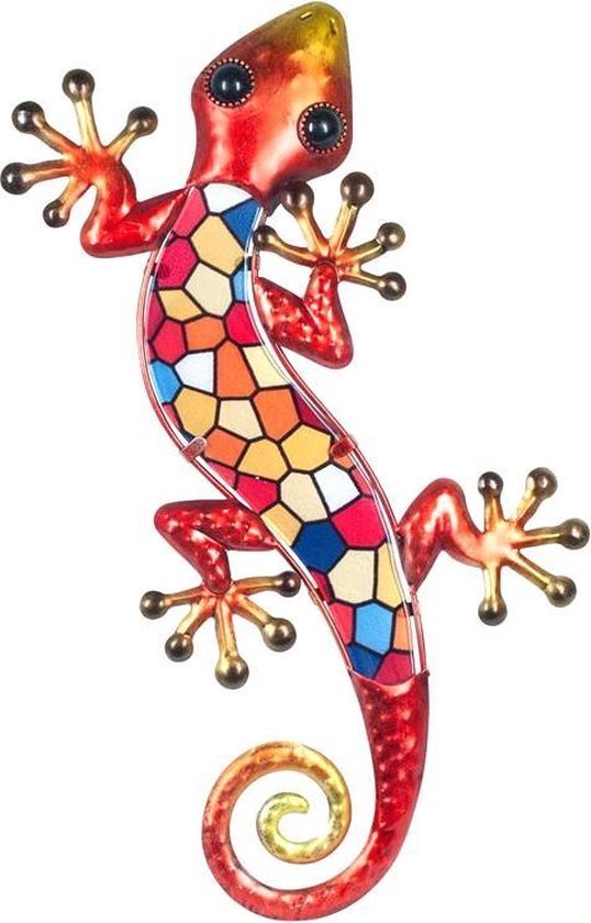 Onthewall | Salamander | metaal & glas | mozaiek | rood | XL | 39 x 18cm