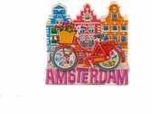 Magneet Polystone Rode Fiets Met Huisjes Amsterdam - Souvenir