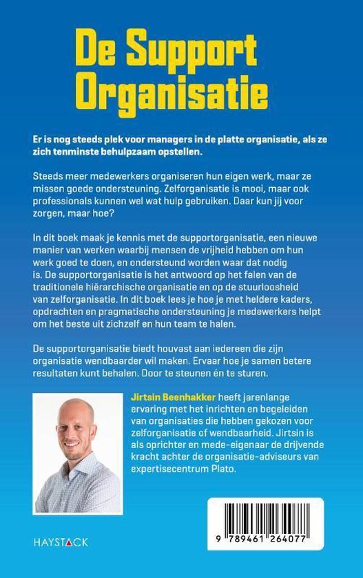 Boekomslag met een foto van Jirtsin Beenhakker en tekst over "De Support Organisatie".