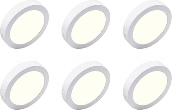 LED Downlight 6 Pack - Opbouw Rond 18W - Natuurlijk Wit 4200K - Mat Wit Aluminium - Ø225mm