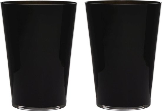 2x stuks luxe zwarte conische stijlvolle vaas/vazen van glas 30 x 22 cm – Bloemen/boeketten vaas voor binnen gebruik