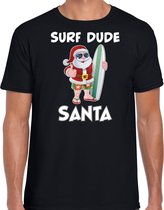 Surf dude Santa fun Kerstshirt / Kerst t-shirt zwart voor heren - Kerstkleding / Christmas outfit S